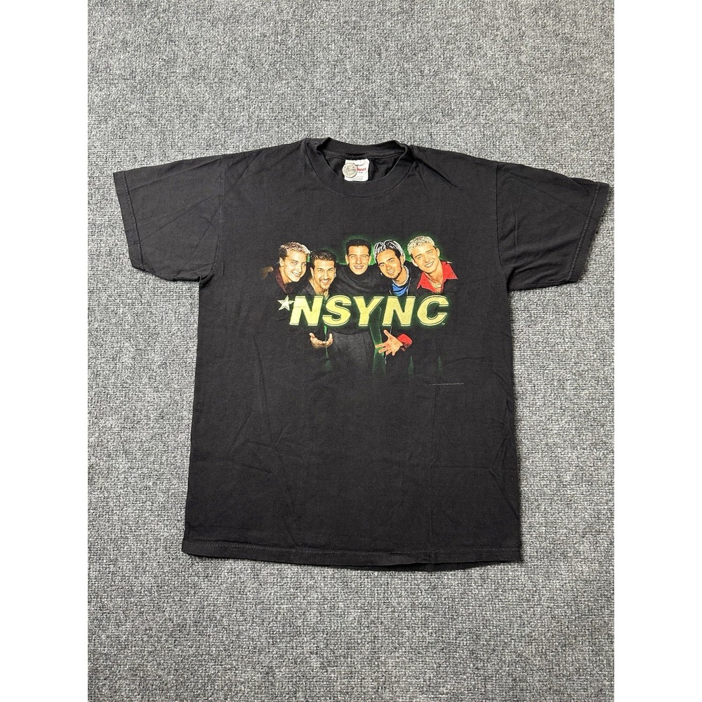 Mens NSYNC Band Graphic Black T-Shirt 1998 World Tour Print, Size M
